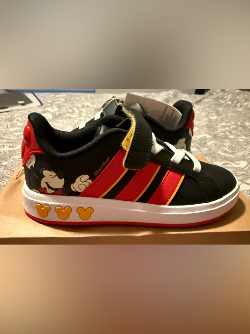 adidas Kids Black and Red Mickey Accent Sneakers